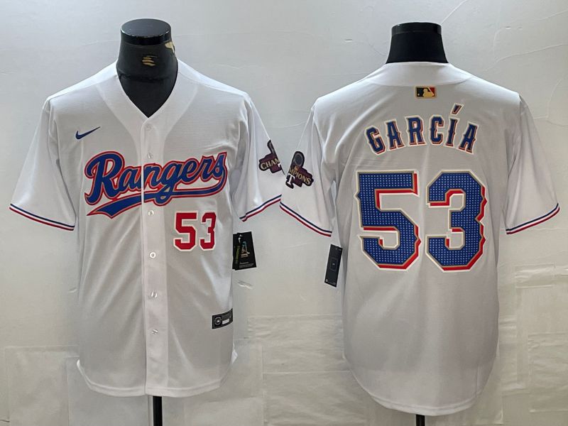 Men Texas Rangers #53 Garcia White Champion Game Nike 2024 MLB Jersey style 2->texas rangers->MLB Jersey